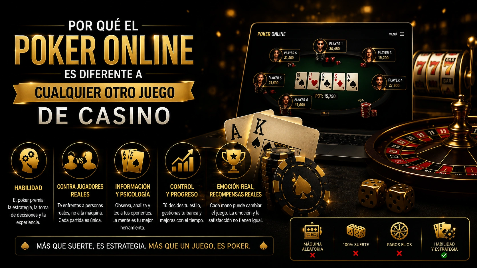 Por Qué el Poker Online es Diferente a Cualquier Otro Juego de Casino